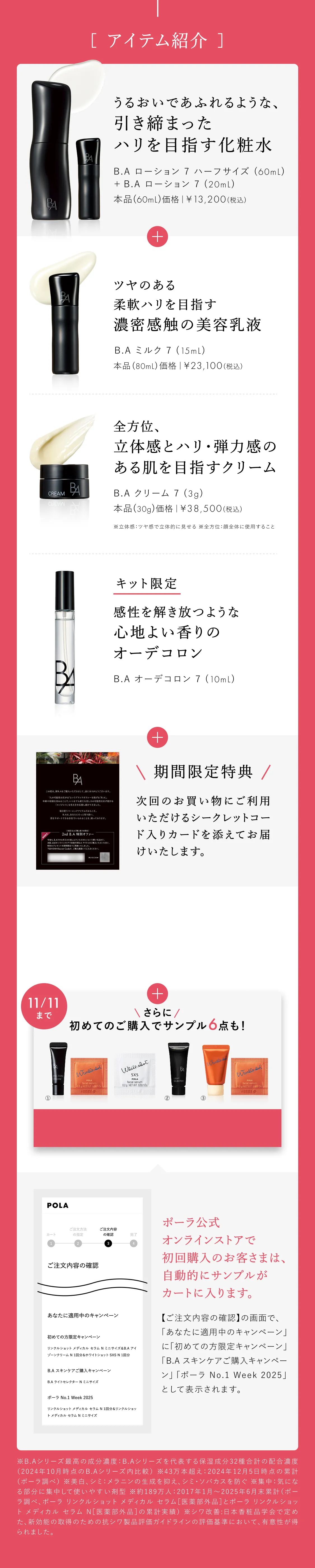 B.A ローション 7 ハーフサイズの内容紹介画像。