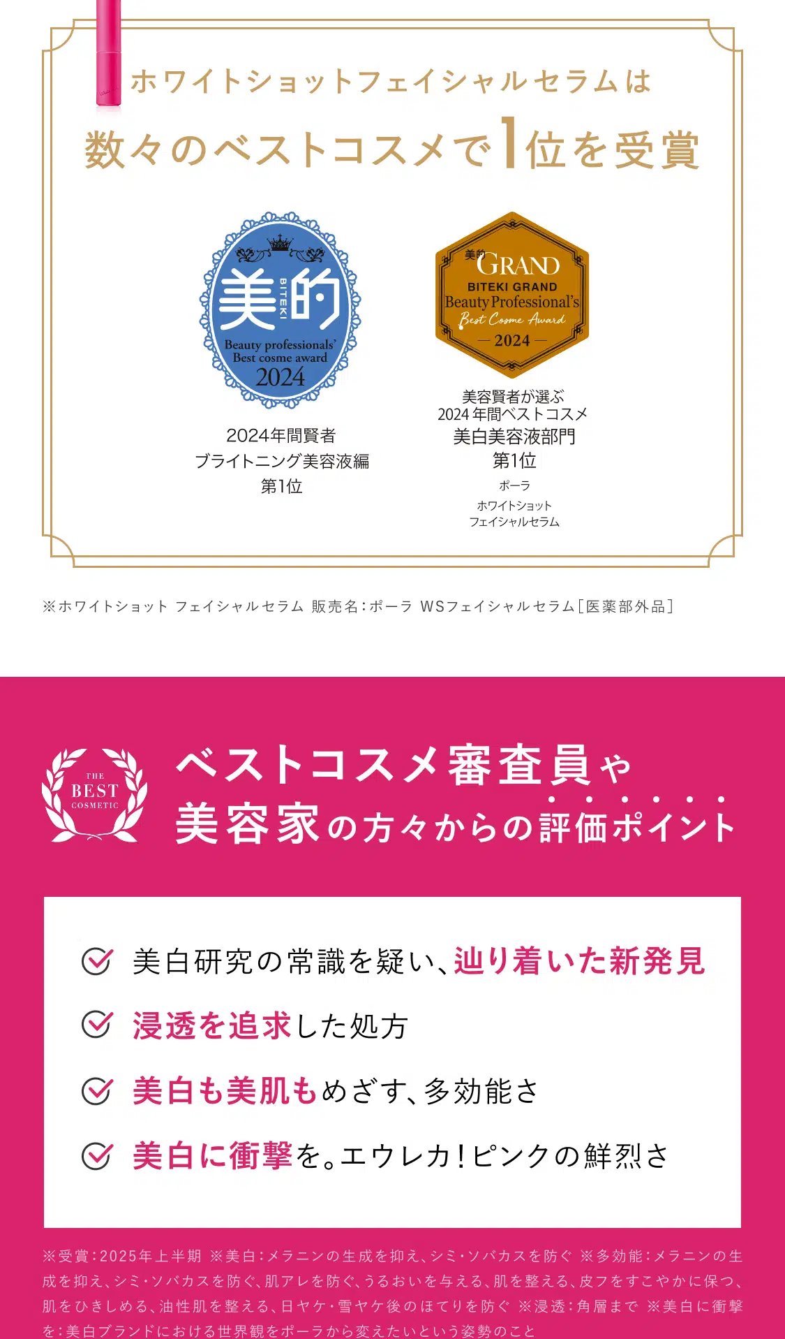 ホワイトショット フェイシャルセラムは数々のベストコスメで1位を受賞