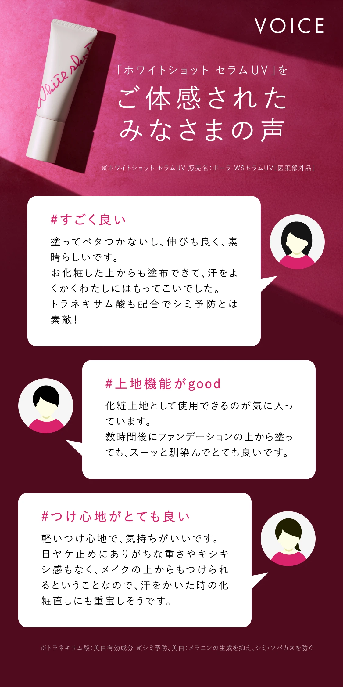 「ホワイトショット セラムUV」をご体感されたみなさまの声
