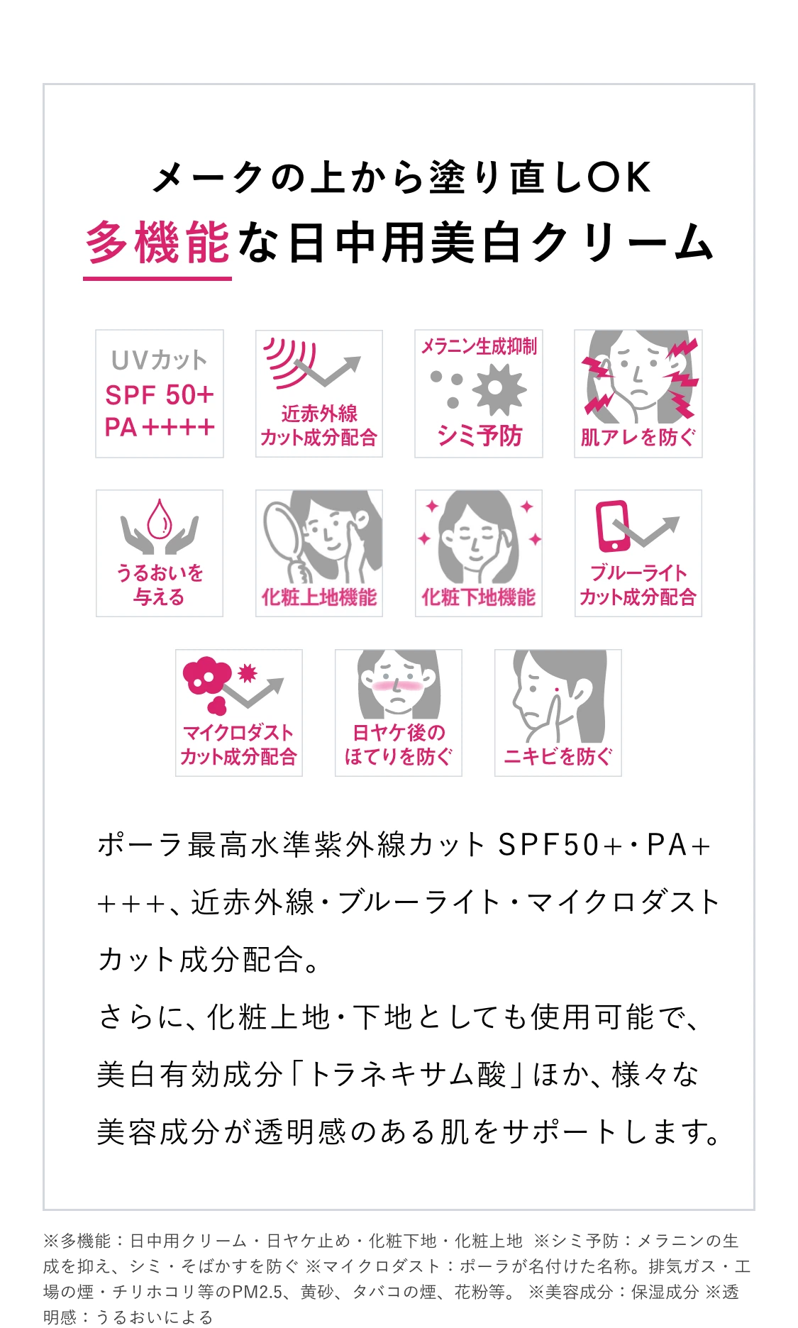 メークの上から塗り直しOK 多機能な日中用美白クリーム