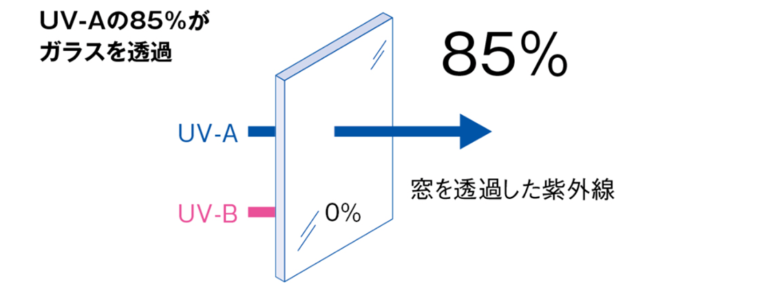 窓ガラスを通り抜けるUV-A