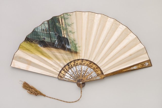 狩猟用のプリーツ式扇(オーストリア、1890年ごろ) (4082)