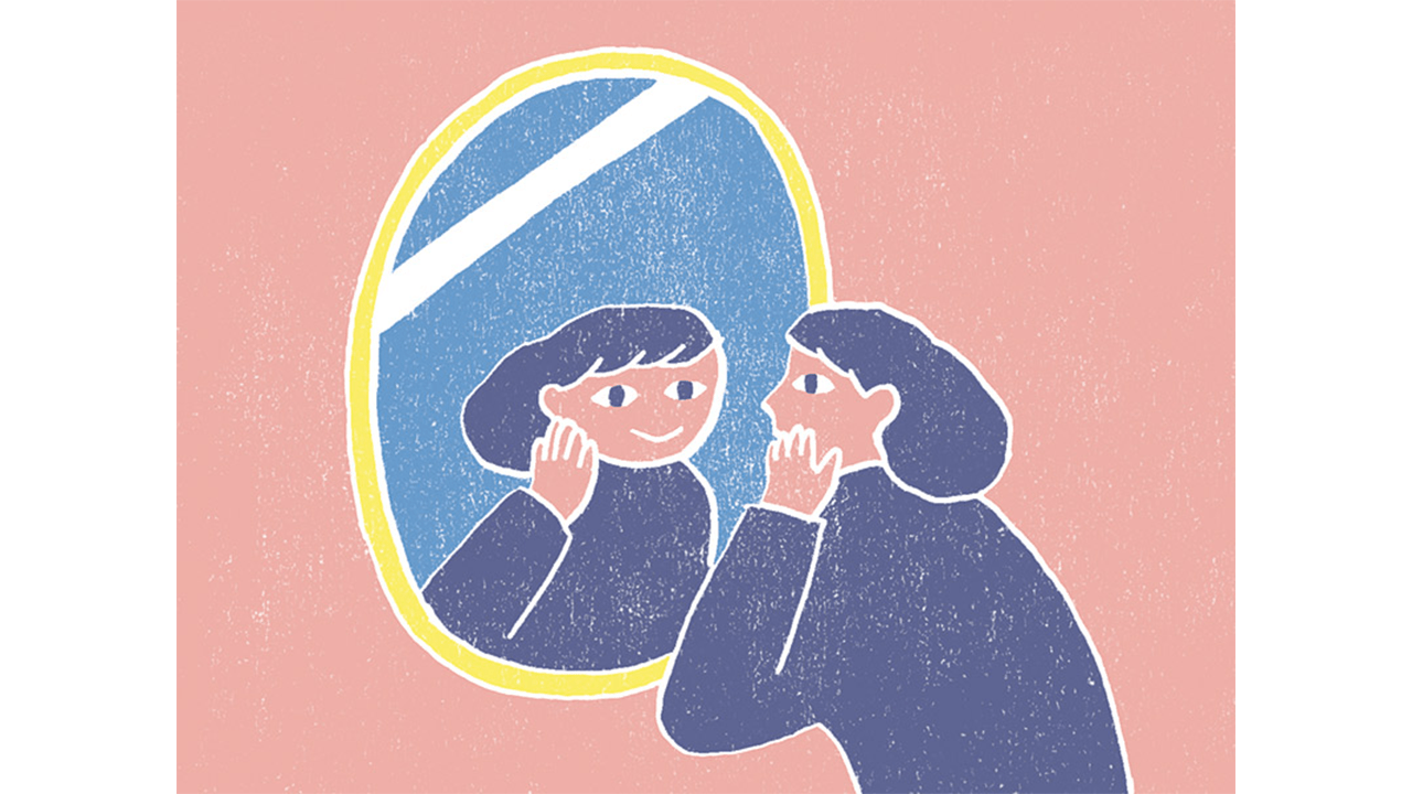 鏡で“にっこり”するイラスト