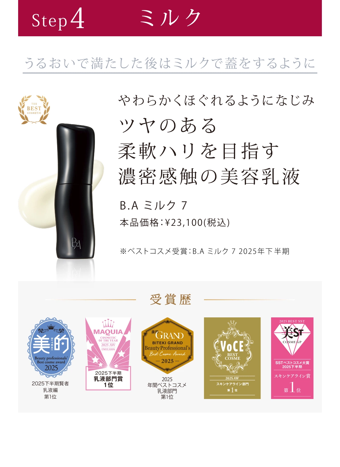 Step4: ミルク 「閉じる」 B.A ミルク N 