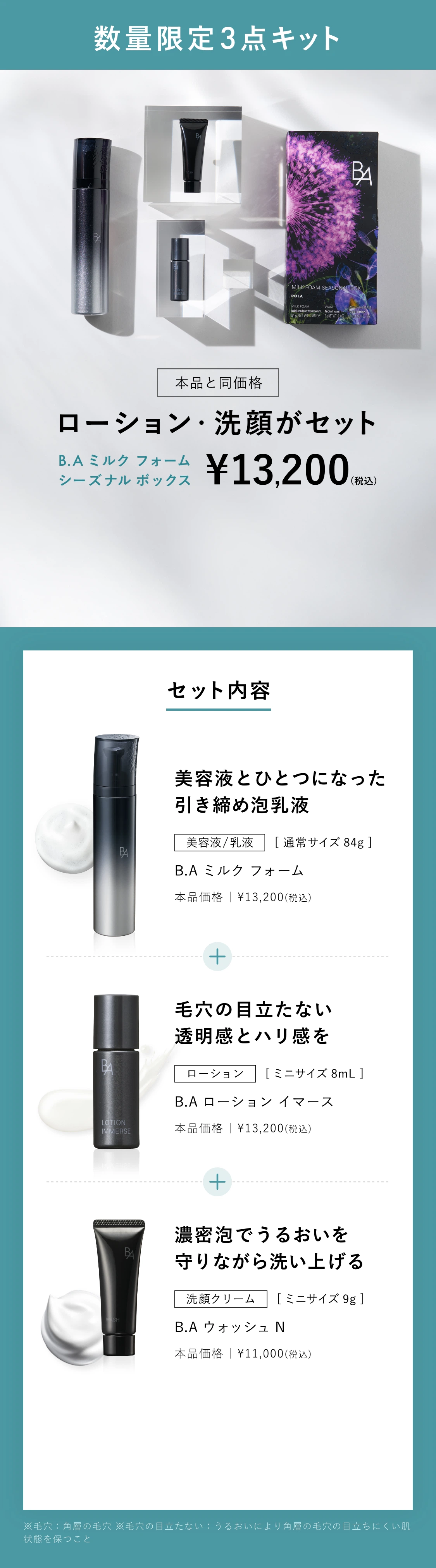 数量限定3点キット ローション・洗顔がセット B.A ミルクフォームシーズナル ボックス